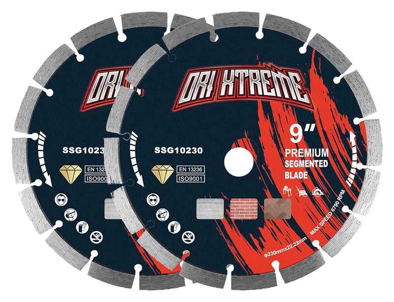 ORIXTREME 9 Inch Diamond Blade 2Pcs, Segmented General Purpose Blade Dry/Wet Cutting Concrete, Masonry, Brick, Block,7/8"-5/8” Arbor - Image 1
